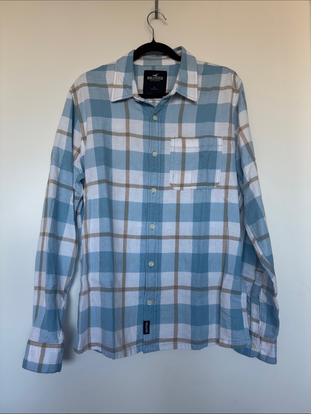 Hollister Blue White Brown Plaid Button-Down Shirt